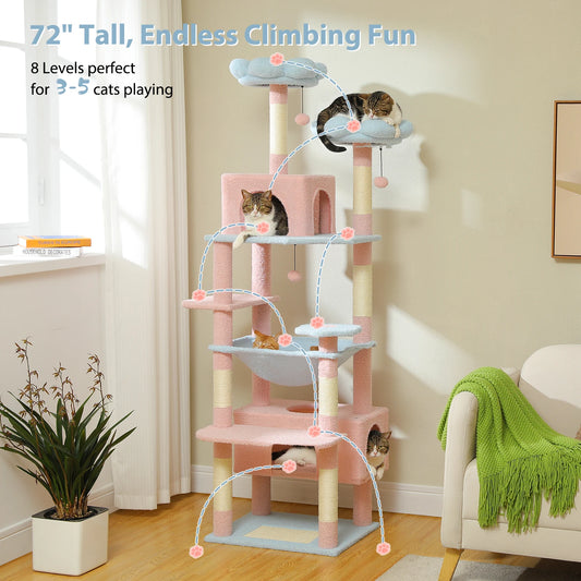 184cm Large Cat Tree Tower for Indoor Cats With Sisal-Covered Scratching Posts Spacious Hammock Padded Perches and Condos Blue