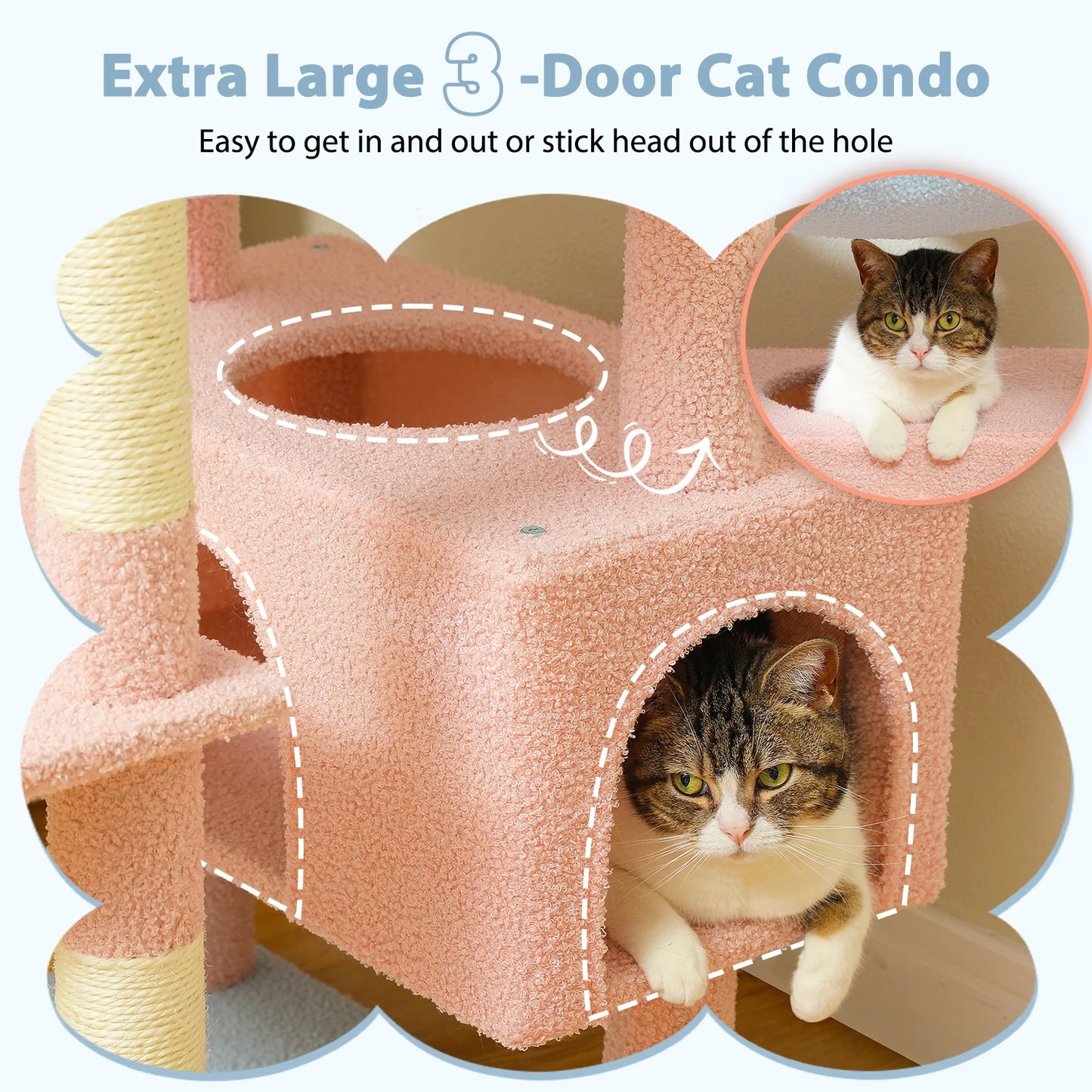 184cm Large Cat Tree Tower for Indoor Cats With Sisal-Covered Scratching Posts Spacious Hammock Padded Perches and Condos Blue